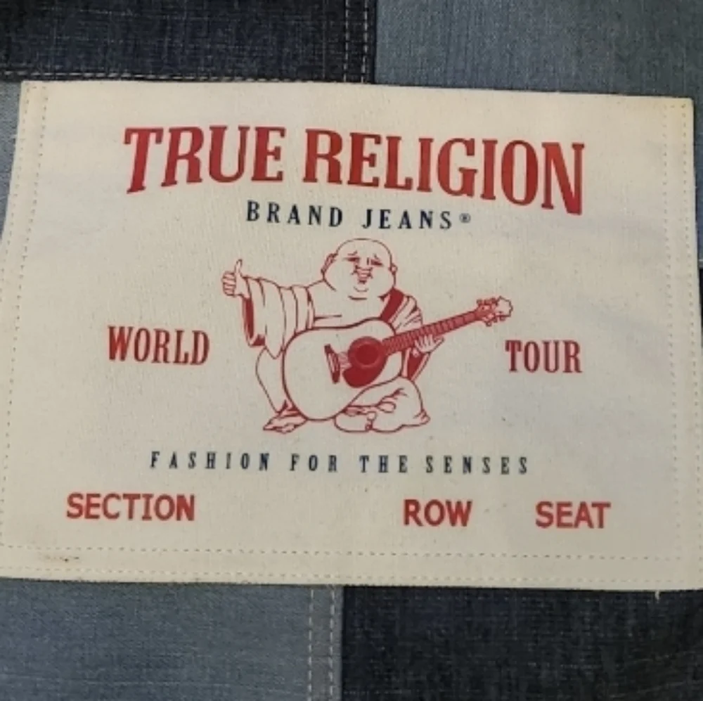 True Religion Blue and Tan Denim Buddha Bag